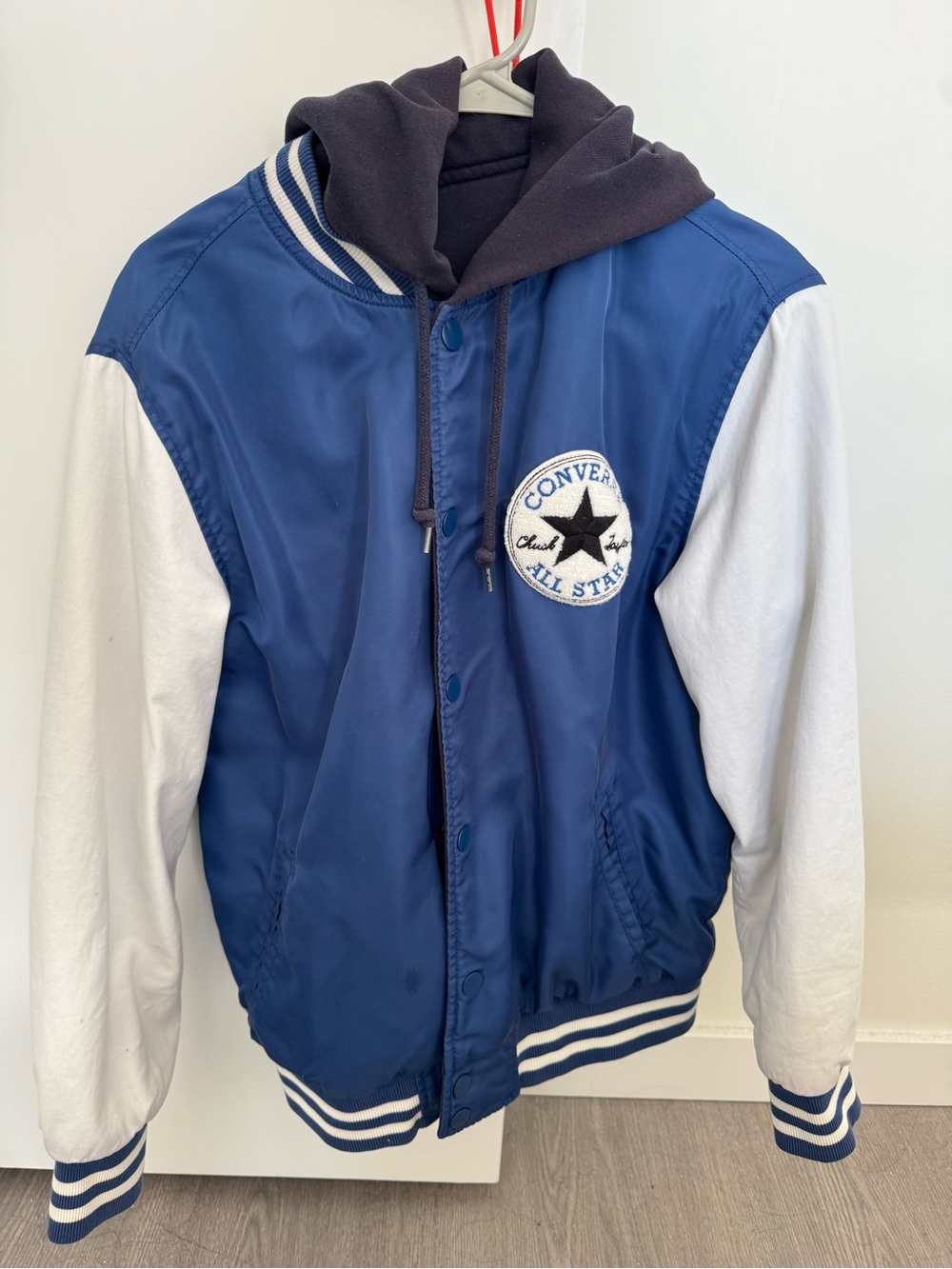 Converse Reversible Blue Jacket with White Sleeves and Black Hood